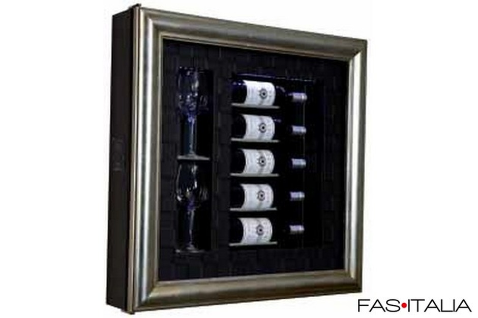Minibar a parete per vini nero con cornice argento