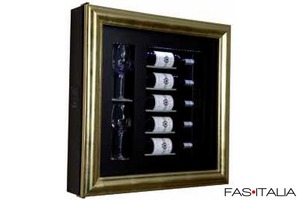 Minibar a parete per vini nero con cornice oro